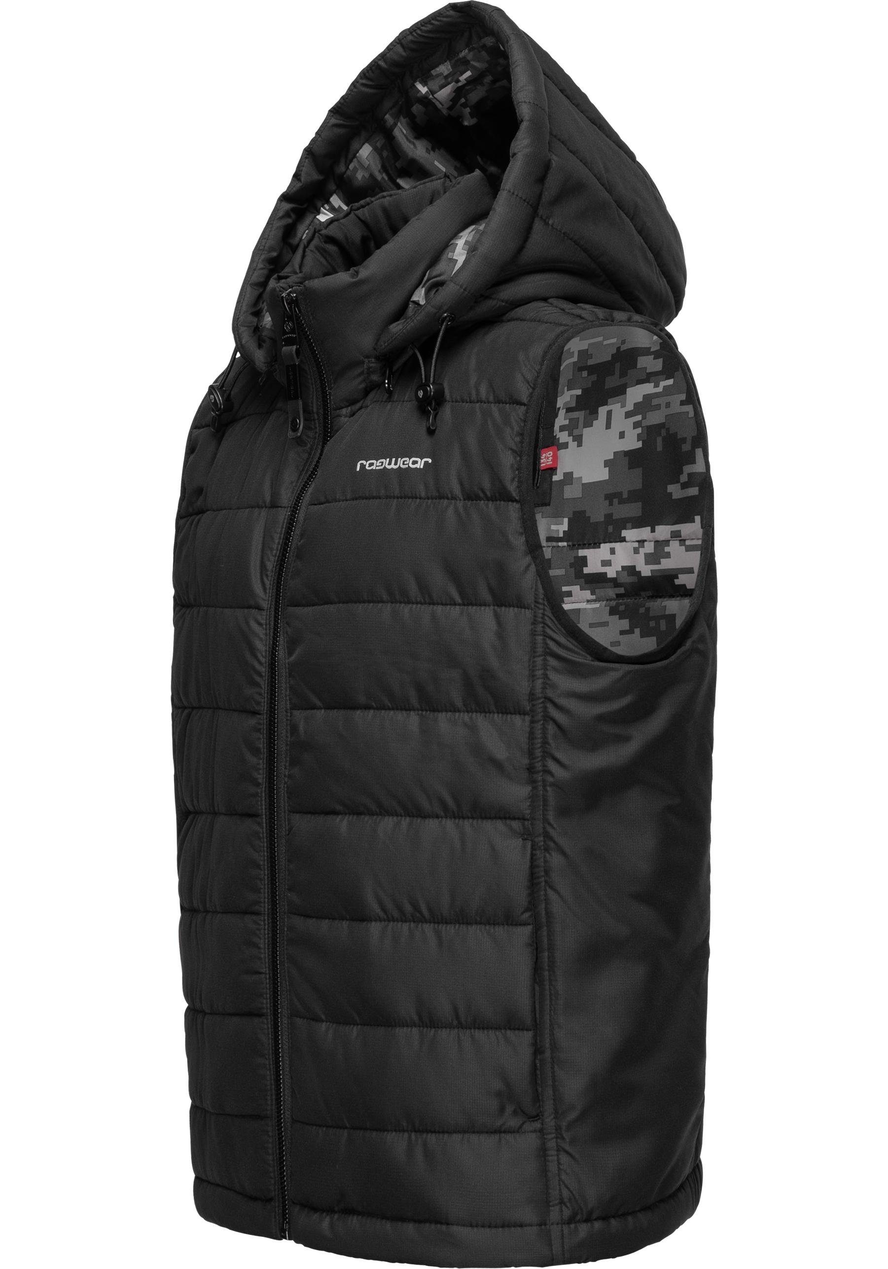 Ragwear Steppweste Vitek sportliche Outdoor-Weste mit abnehmbarer Kapuze