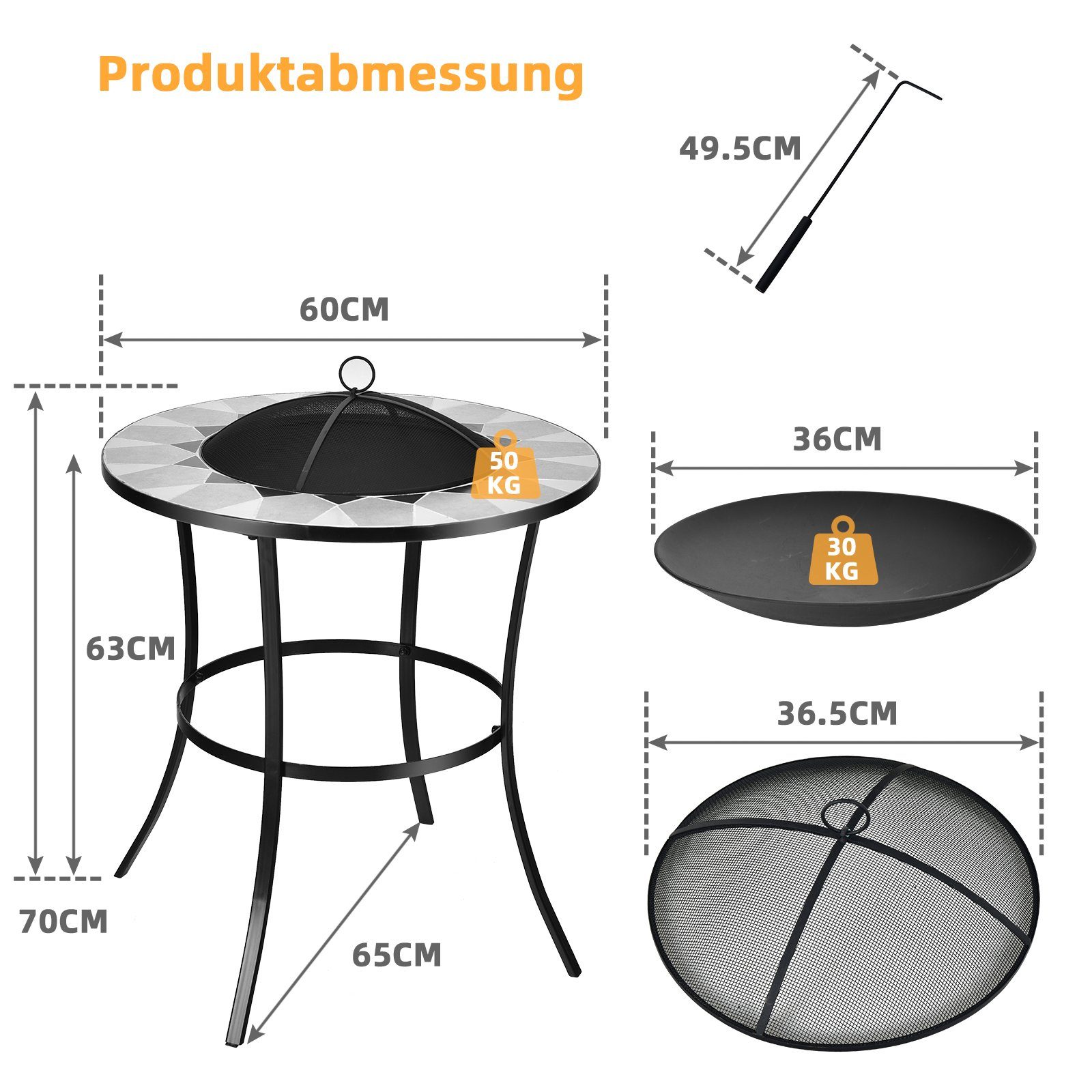 COSTWAY Feuerschale Feuerstelle, Feuertisch, mit Deckel & Feuerschürhaken