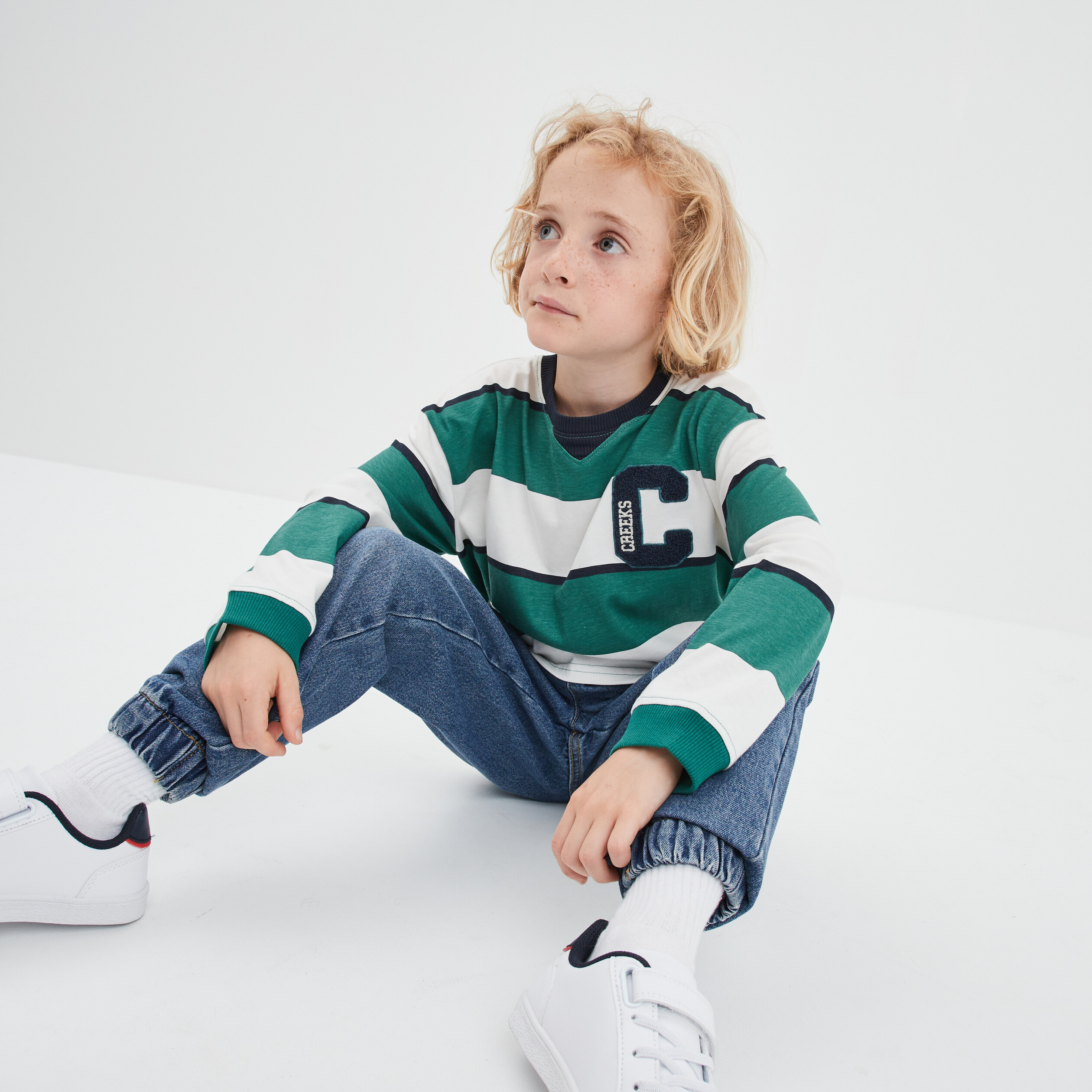 T-shirt manches longues coton Creeks vert garçon | La Halle
