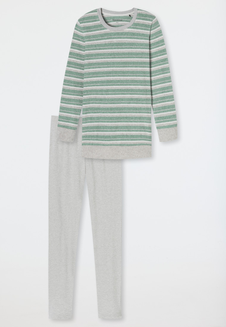 Schlafanzug lang Ringel Leggings grün-meliert - Casual Essentials