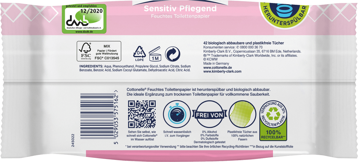 Feuchtes Toilettenpapier Sensitiv Pflegend, 42 St
