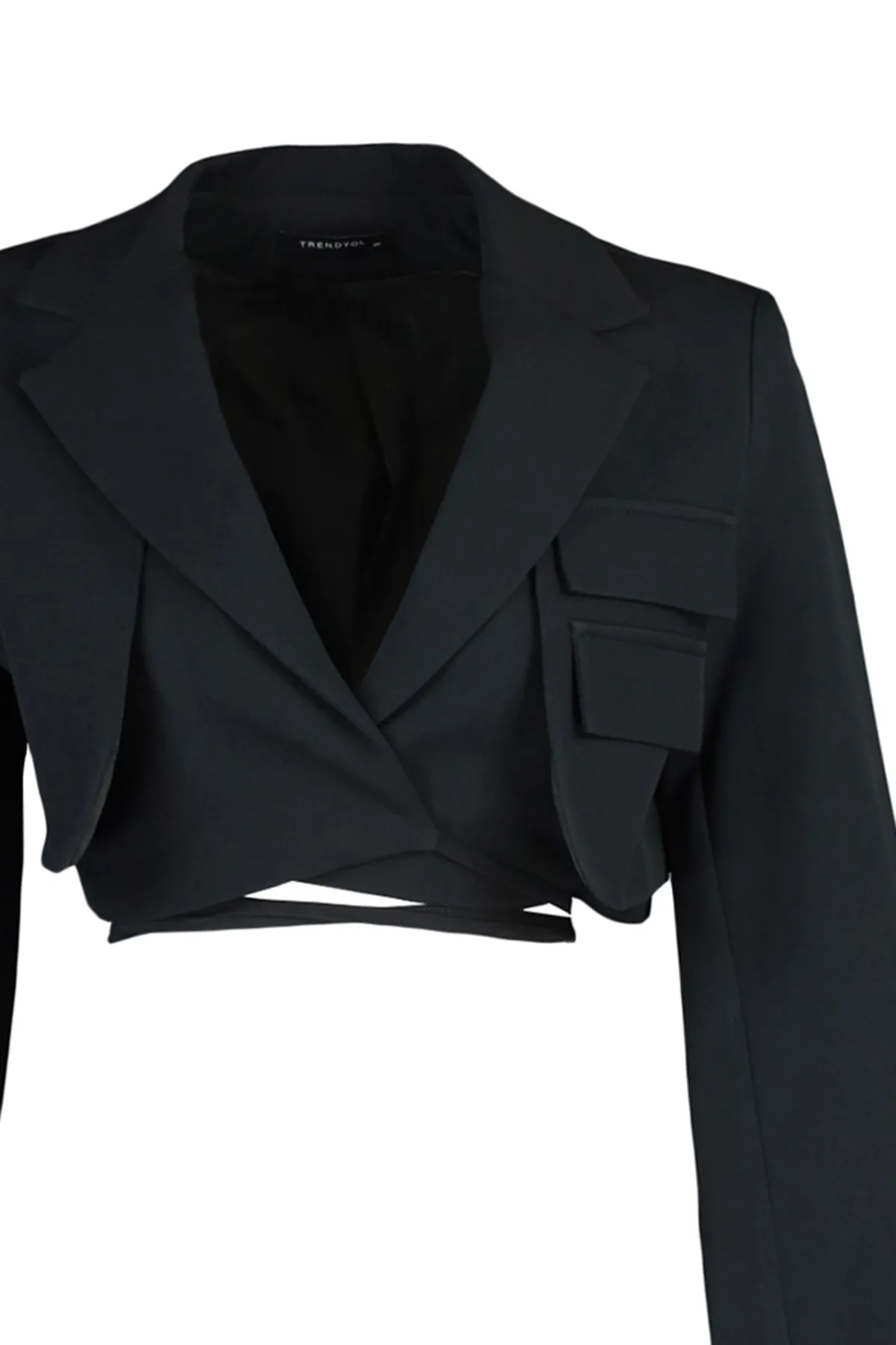 Trendyol Collection  Schwarzer, kurz gefütterter, zweireihiger gewebter Blazer mit Verschluss TWOAW23BC00076