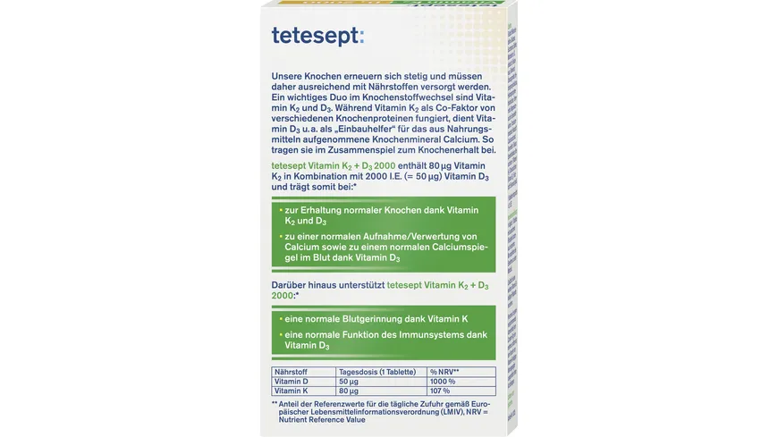 tetesept Vitamin K2 + D3 2000 30 St