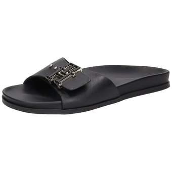 Tommy Hilfiger TH Hardware Leather Flat Sanda in schwarz