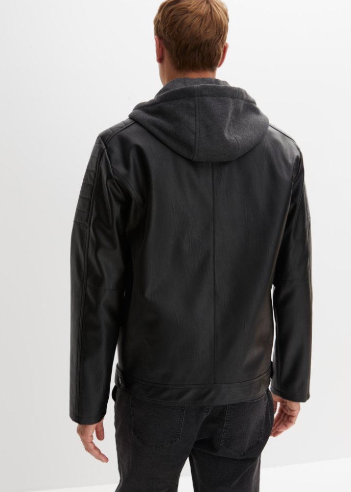 Lederimitat-Jacke mit Kapuze