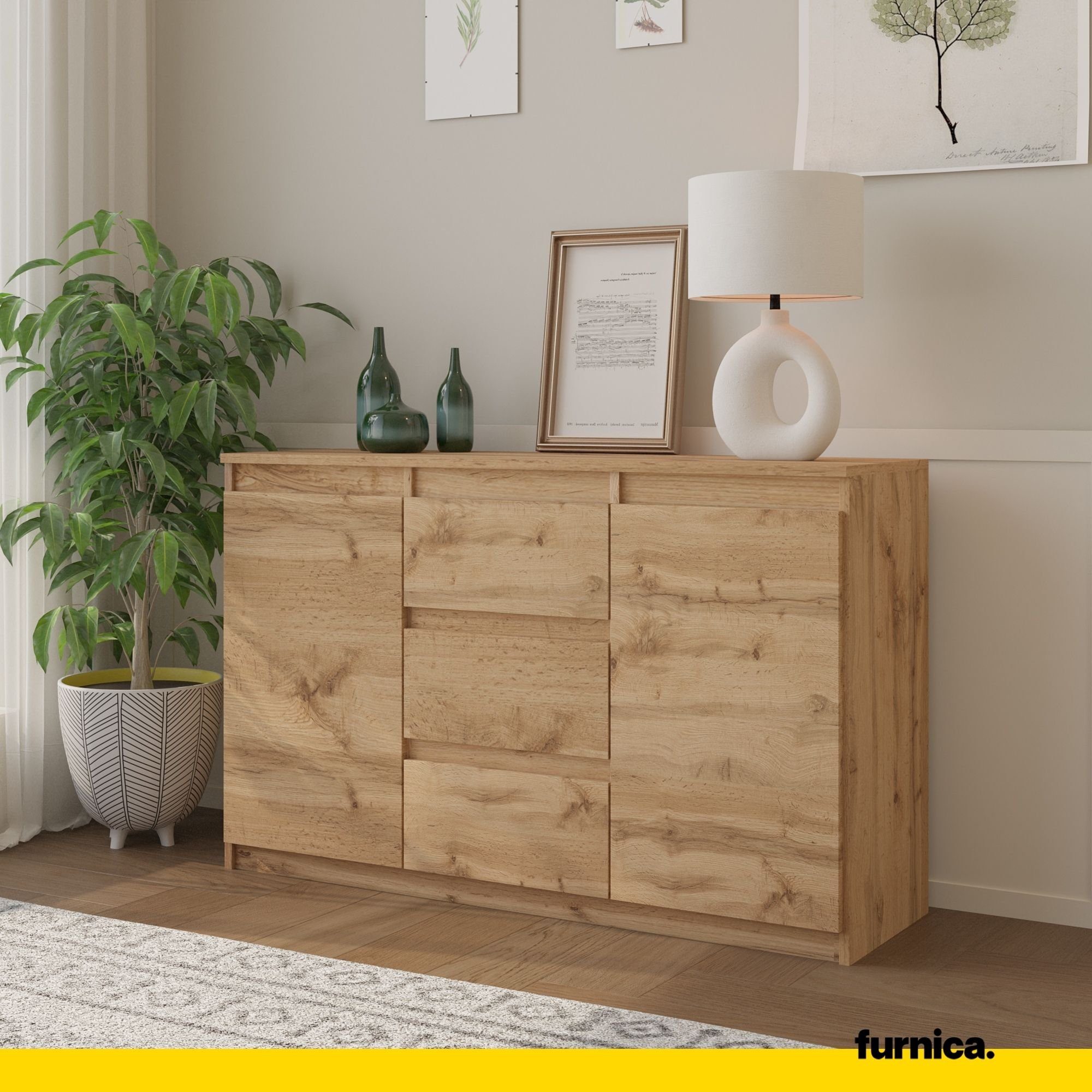Furnica Kommode MIKEL, 3 Schubladen und 2 Türen - Votan Eiche H75cm B120cm T35cm (1 St)