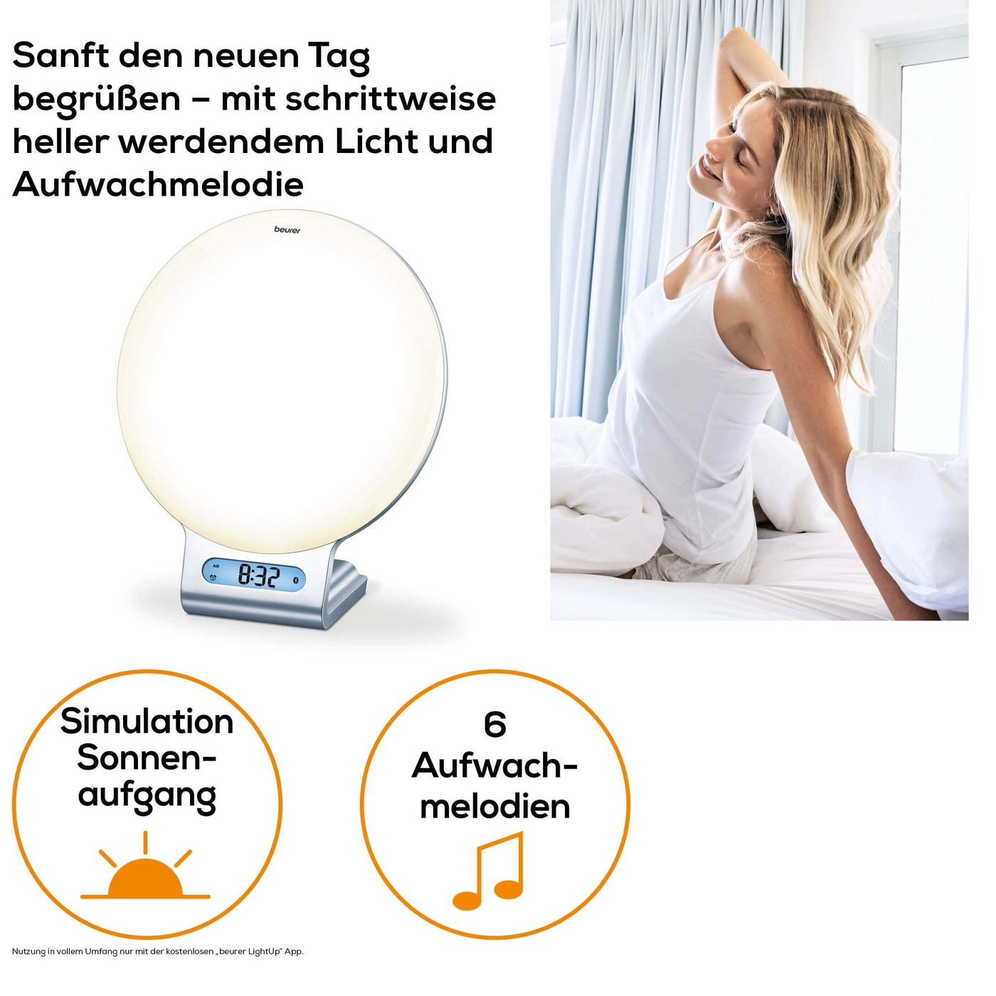 Beurer Lichtwecker WL 75-Sonnenlicht Lichtwecker für natürliches Einschlafen & Aufwachen mit App-Anbindung