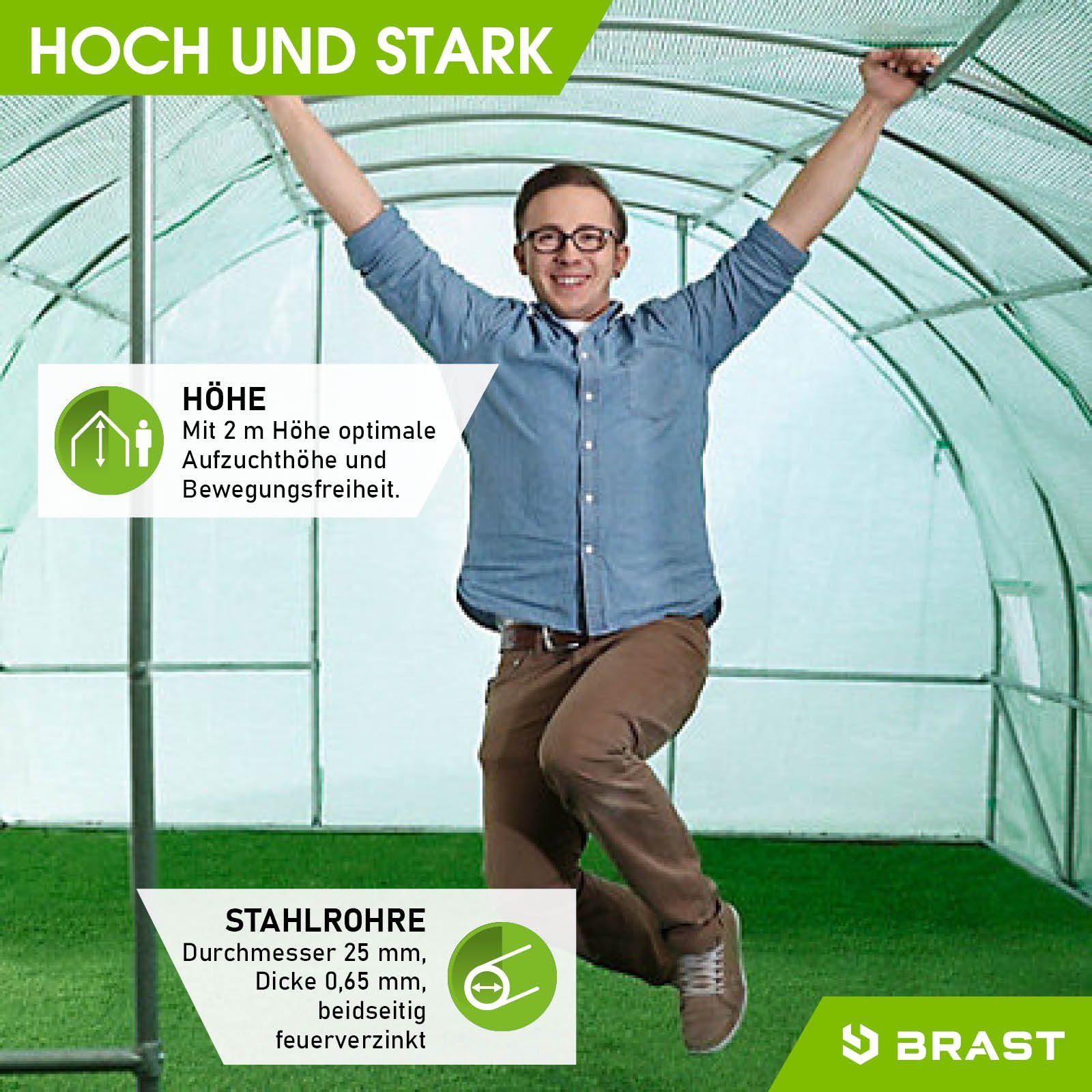 BRAST Foliengewächshaus Gewächshaus mit Stahlfundament 4 Größen 2x3m 3x4m 3x6m 3x8m, Erdanker Gitternetzfolie 175g/m² schwere Qualität