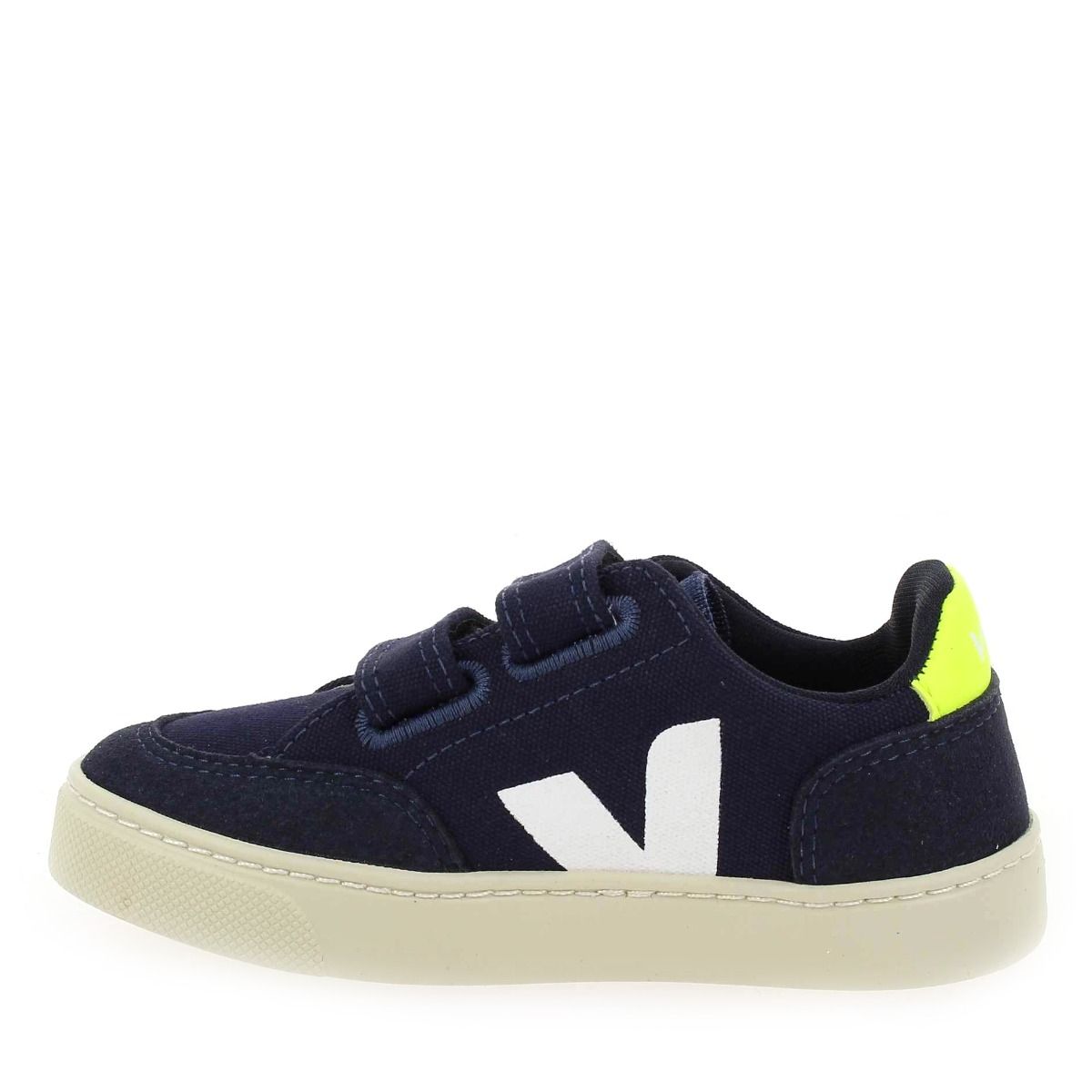 Veja  SMALL V12 VELCRO CANVAS - Marine Jaune