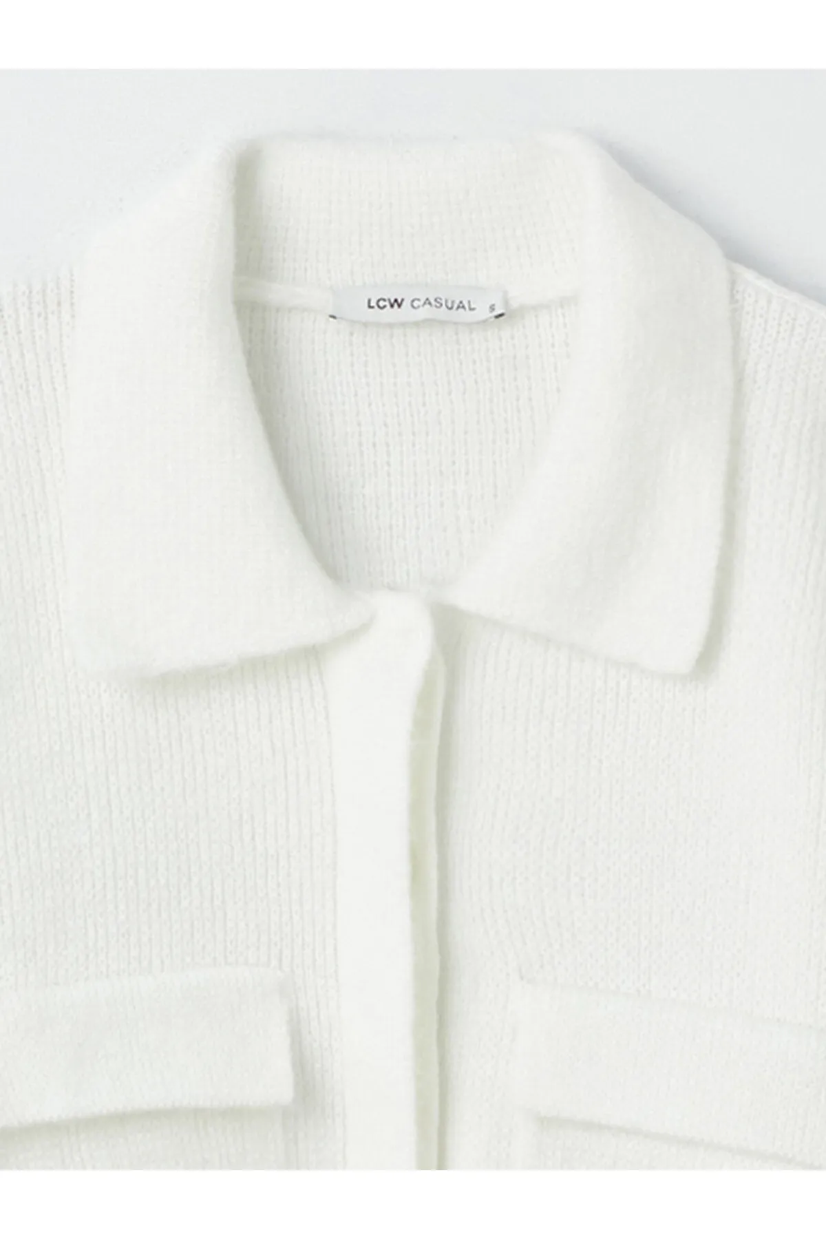 LC Waikiki  Einfarbiger, langärmliger Damen-Strick-Cardigan mit Polo-Ausschnitt