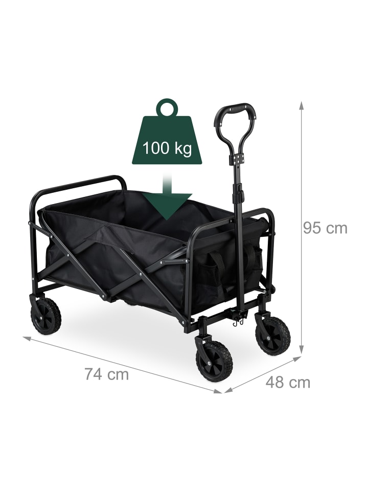 relaxdays Bollerwagen in Schwarz - (B)74 x (H)95 x (T)48 cm günstig kaufen onesize