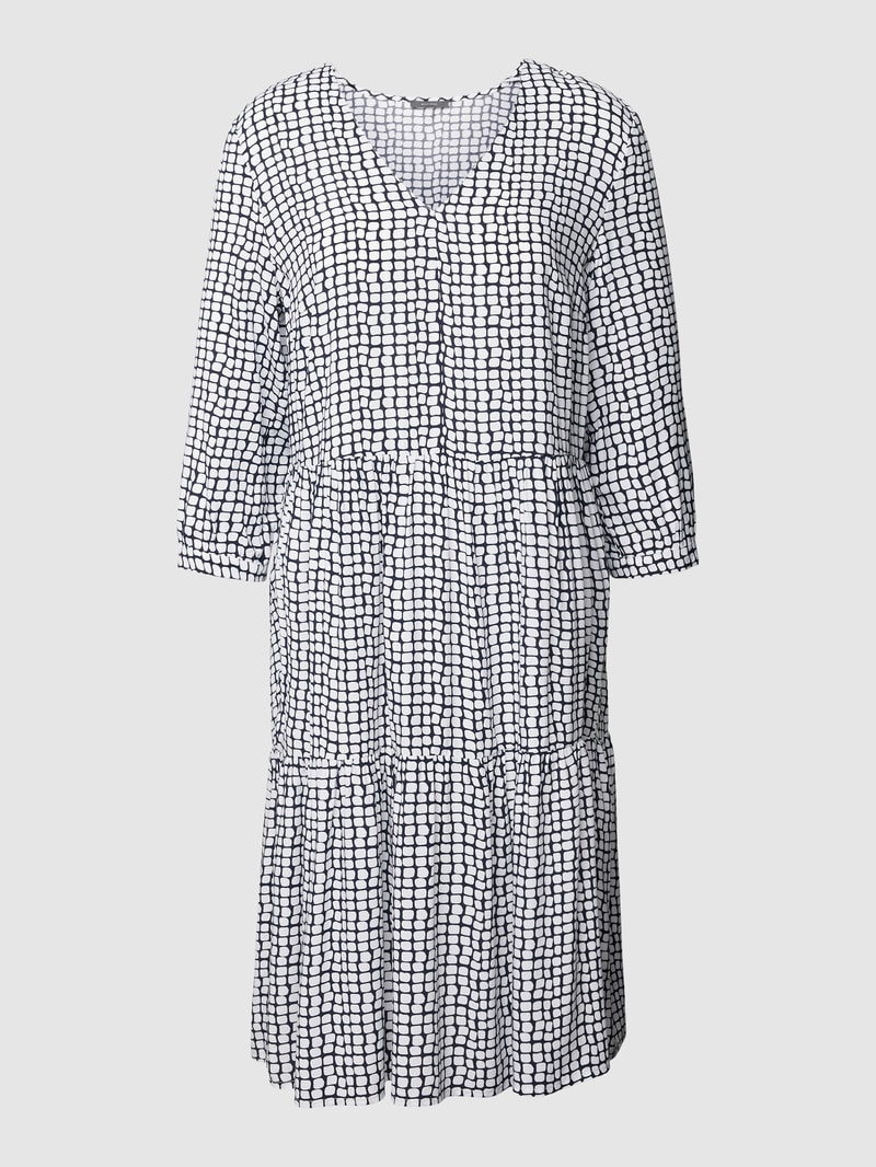 Midikleid aus Viskose mit Allover-Muster in dunkelblau
