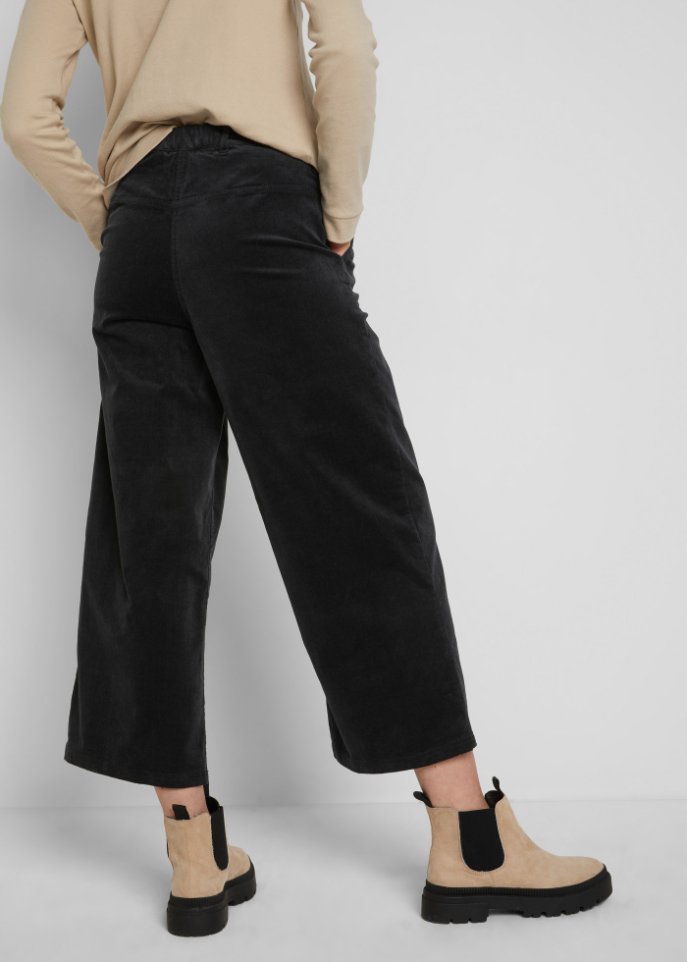 Weite Stretchcord-Culotte mit High-Waist-Bequembund, 7/8-Länge