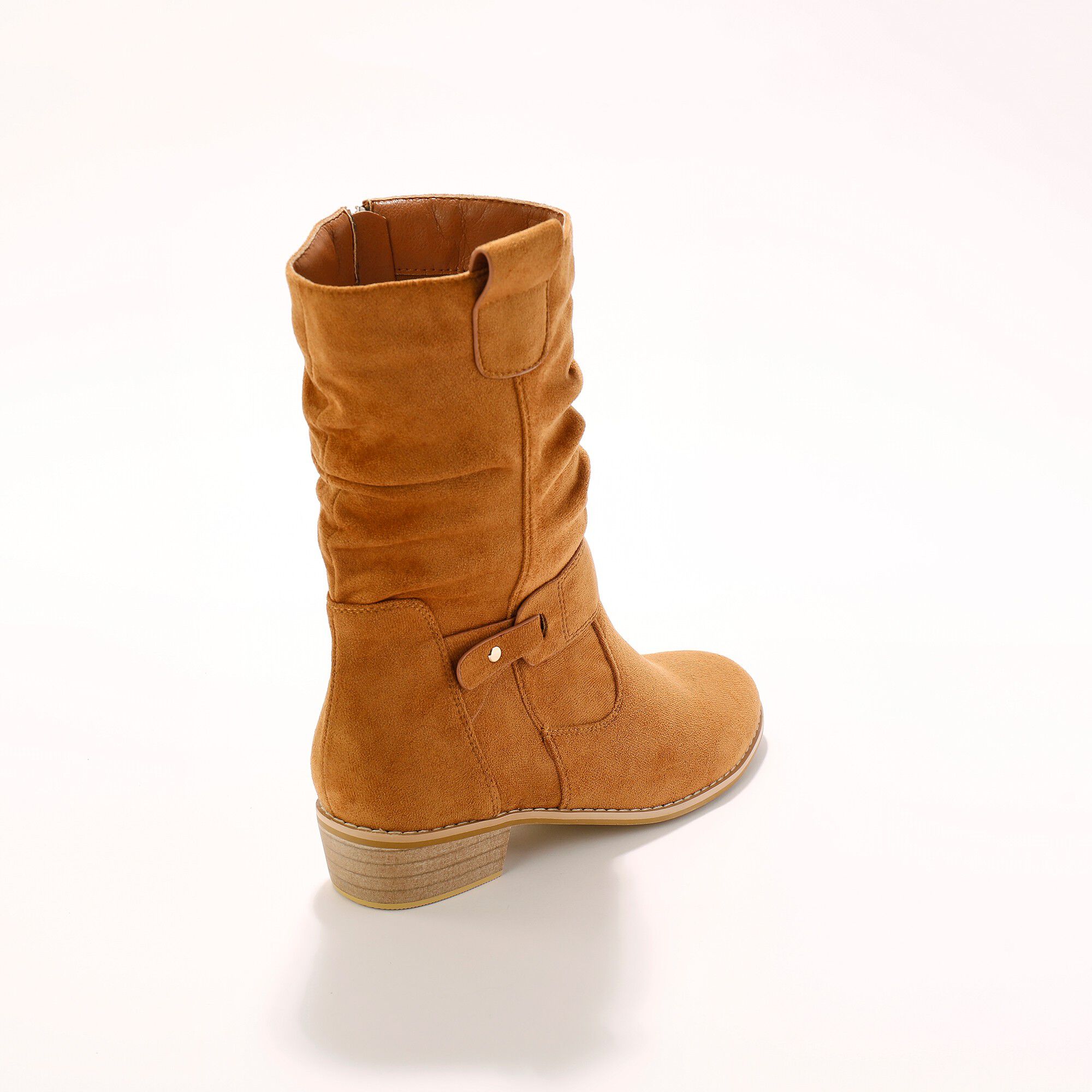 Bottes mi-hautes plissées à petit talon effet bois