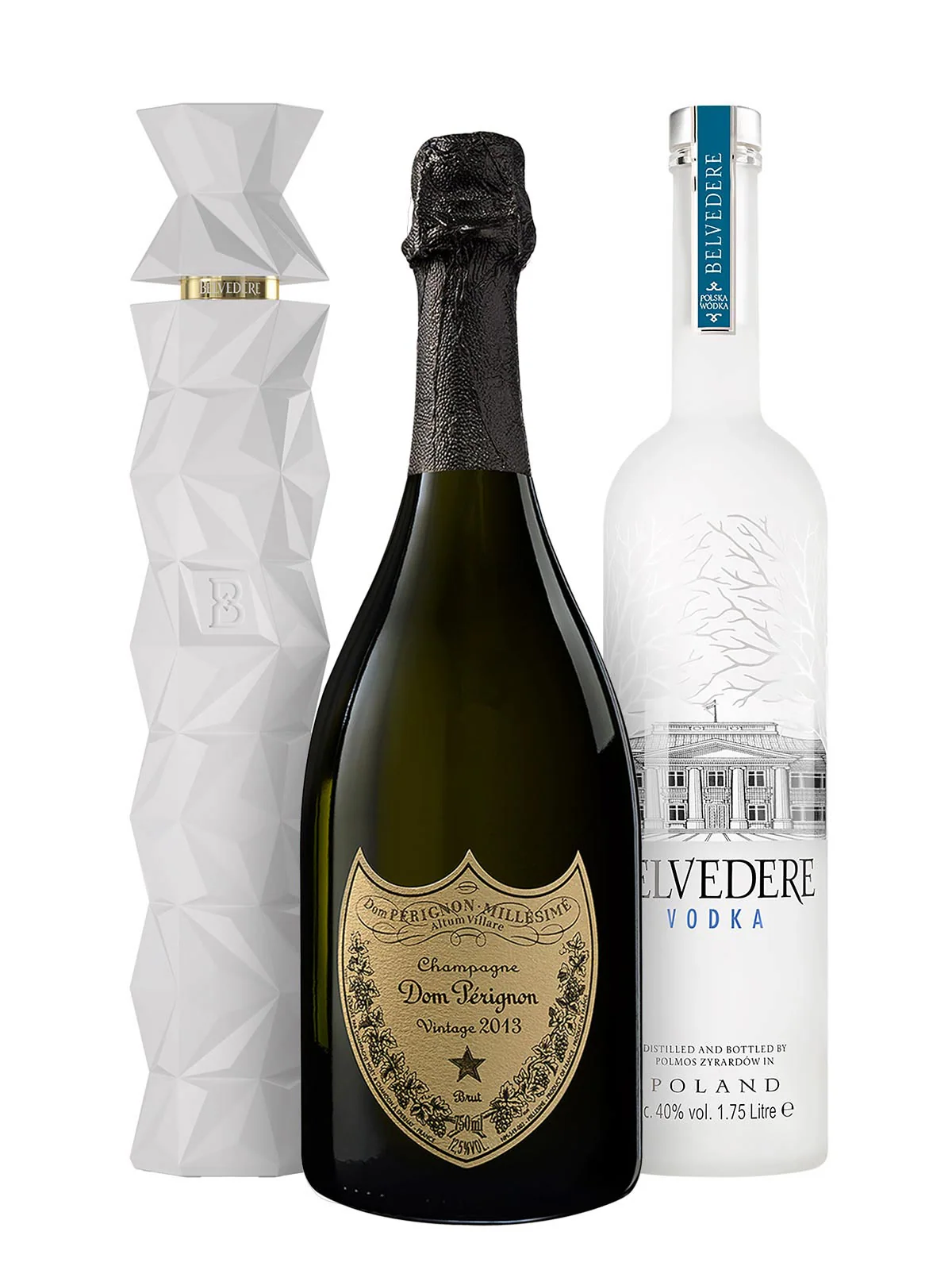 Festliches Trio: Belvedere & Dom Pérignon 2013 (3 Flaschen- 700 mL + 750 mL + 1750 mL)
