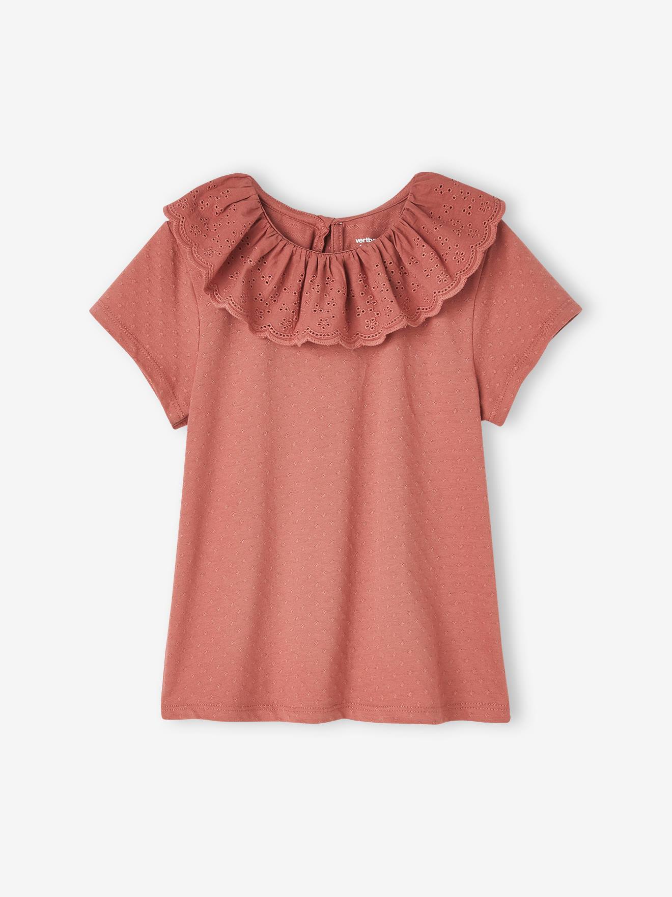 T-shirt à collerette en broderie anglaise fille écru
