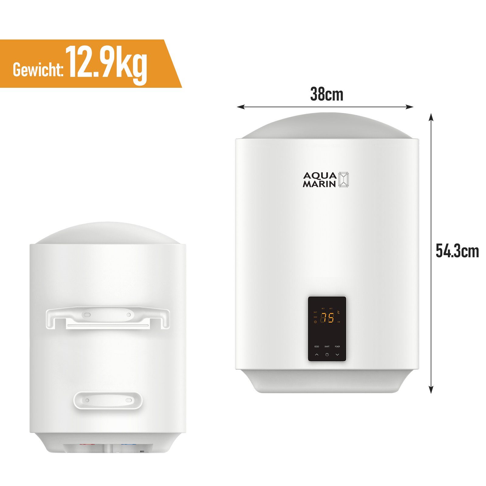 Aquamarin Wandspeicher Elektro SMART Warmwasserspeicher - 30/50/80/100 L, 2 kW, EEK A/B
