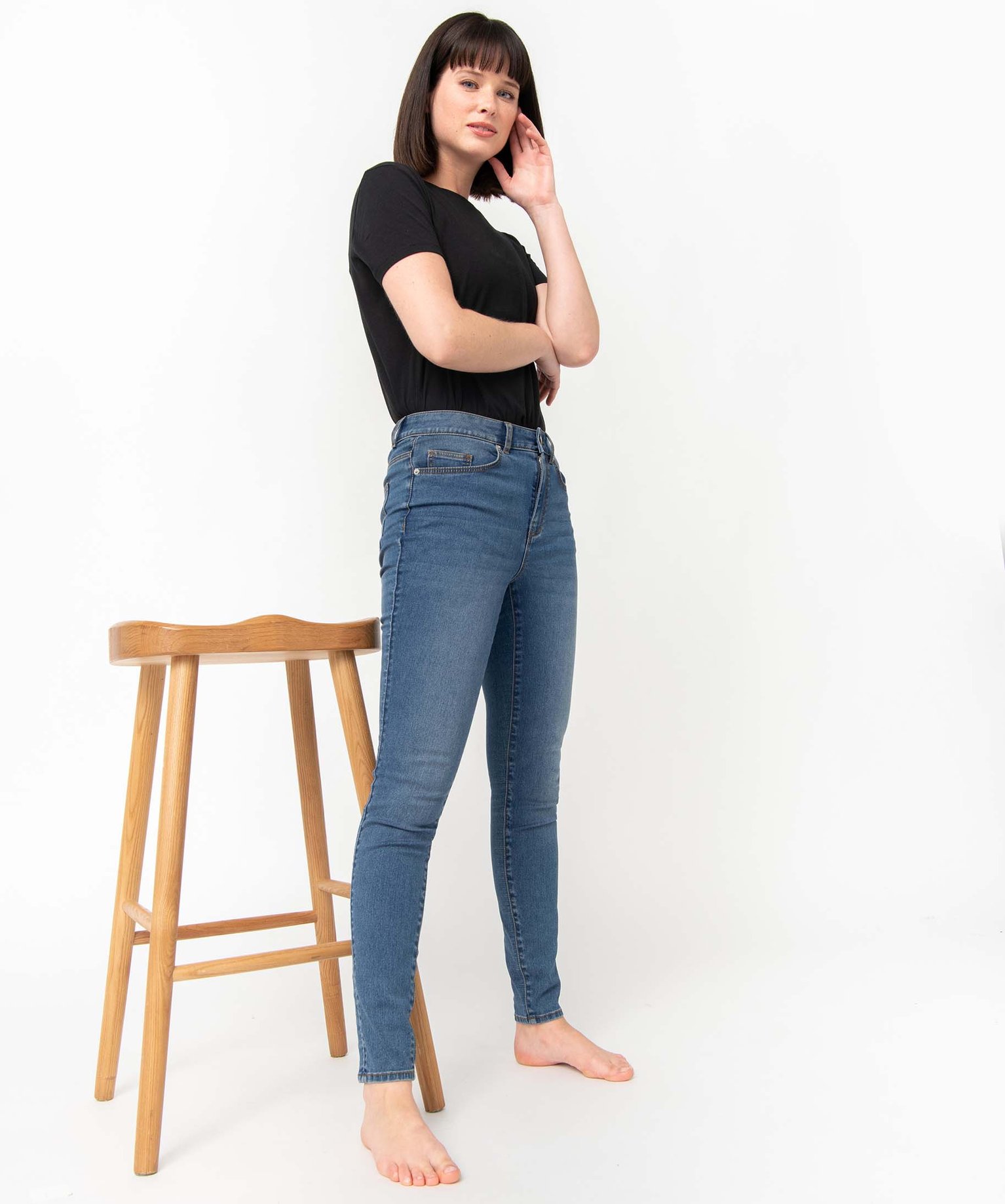 Jean femme coupe skinny taille haute brut | GEMO