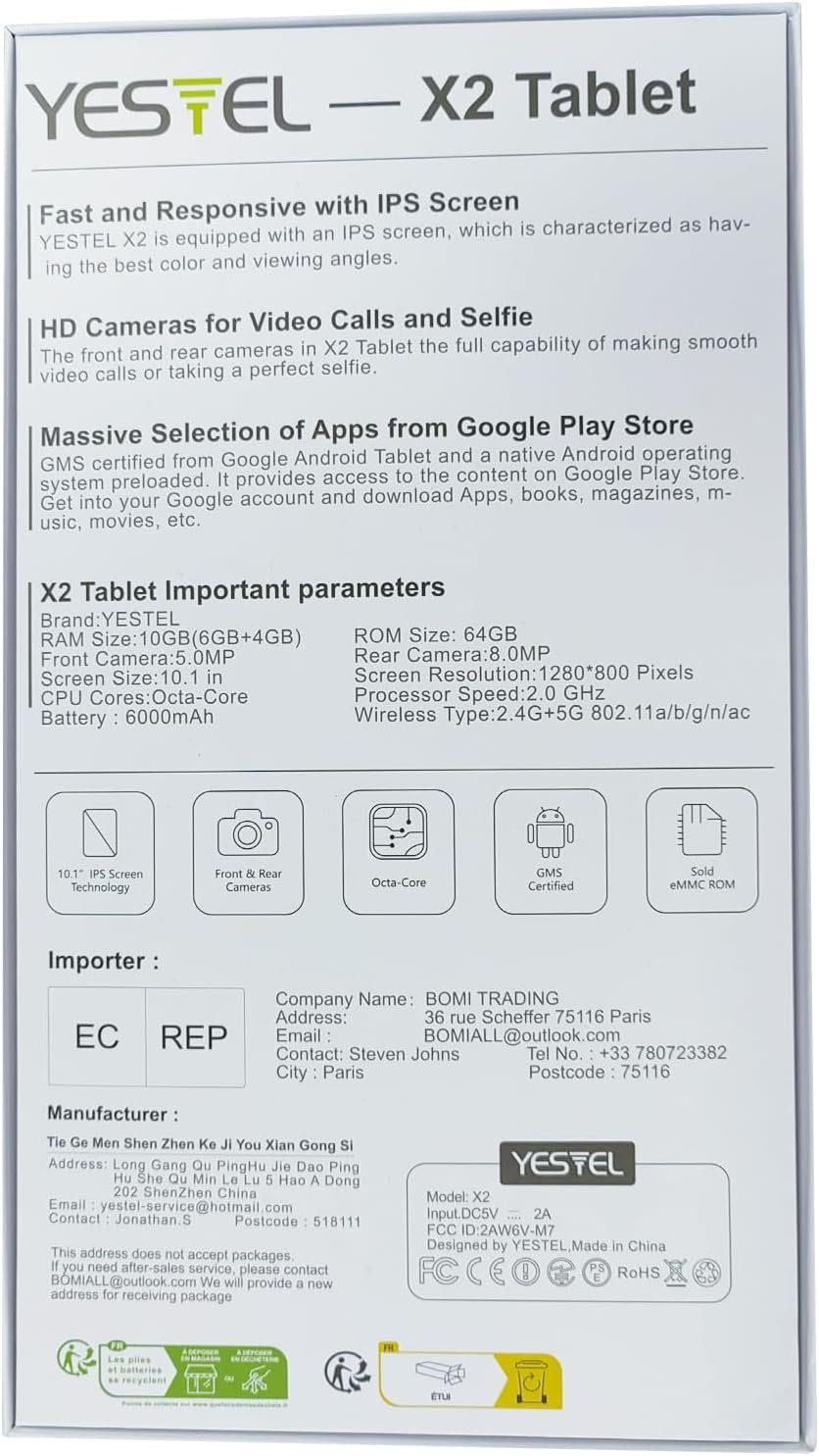YESTEL 10GB RAM (Erweiterbar auf 1TB) Tablet (10