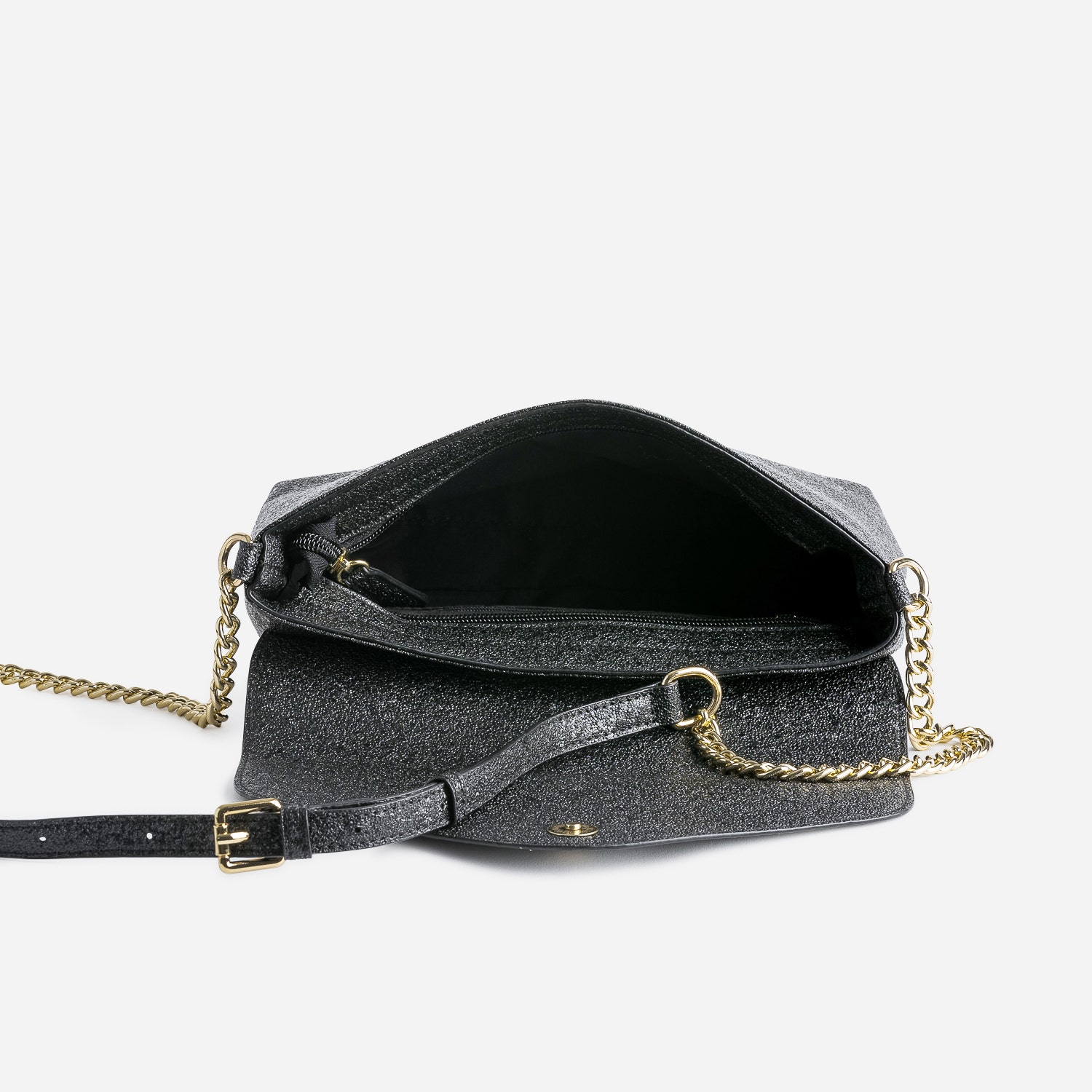 Sac bandoulière noir reliefé forme enveloppe