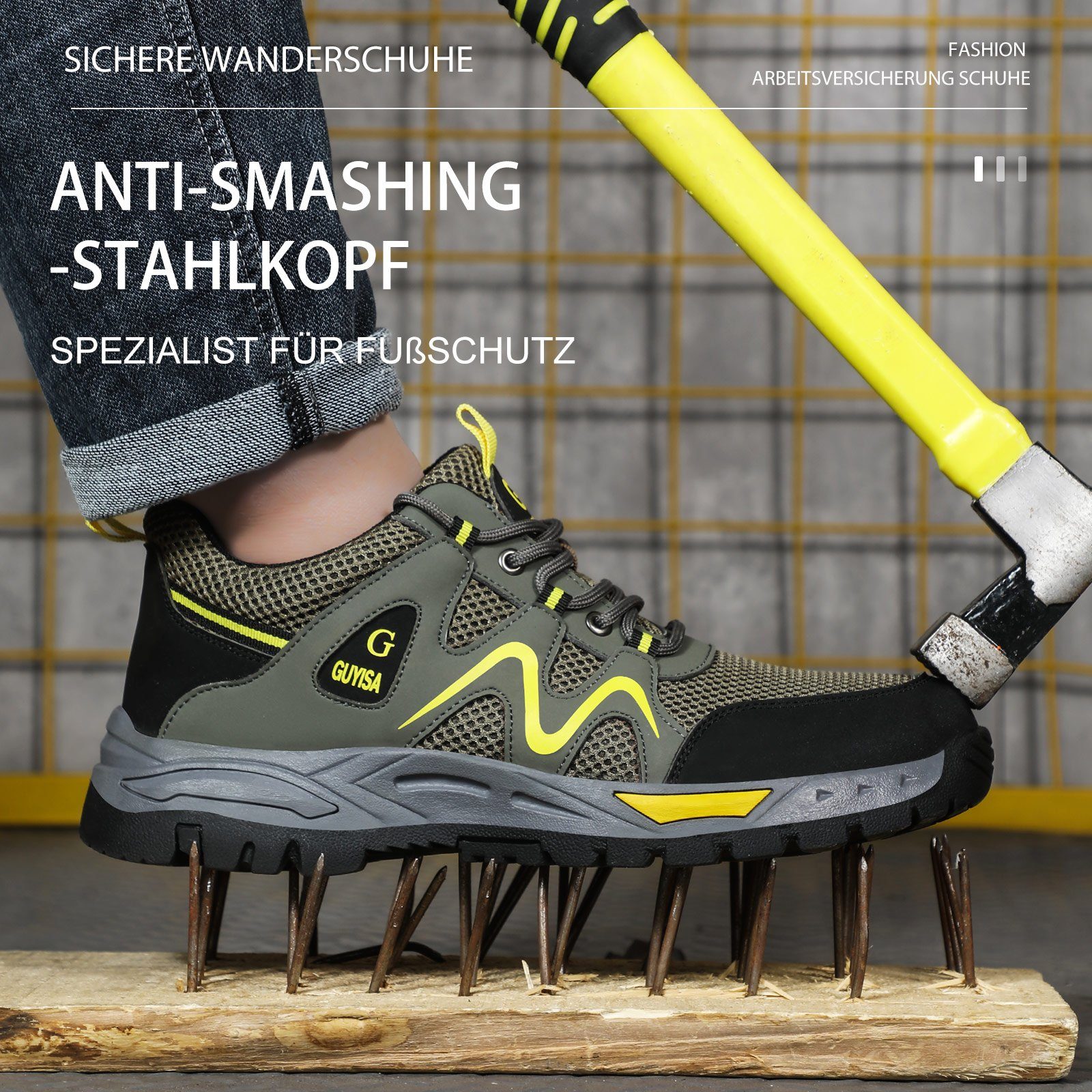 TOPMELON Herren Arbeitsschuhe Stahlkappe Sneaker Leichte Sicherheitsschuh