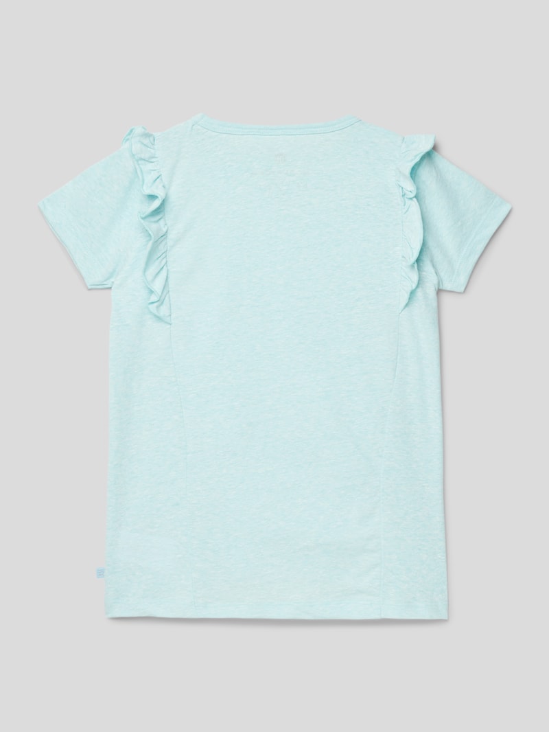 T-Shirt mit Rüschen und Applikationen in hellblau