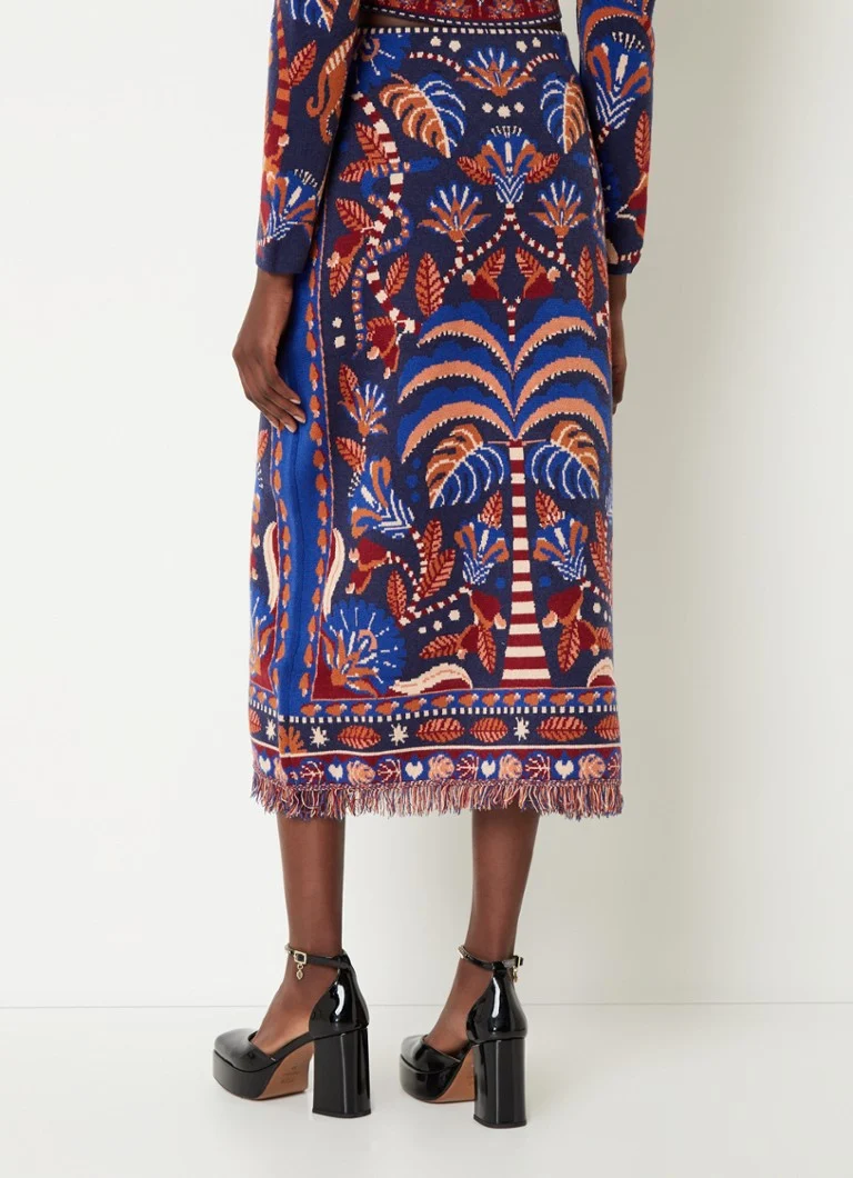 Robe midi en maille fine Farm Rio avec motif tricoté et franges