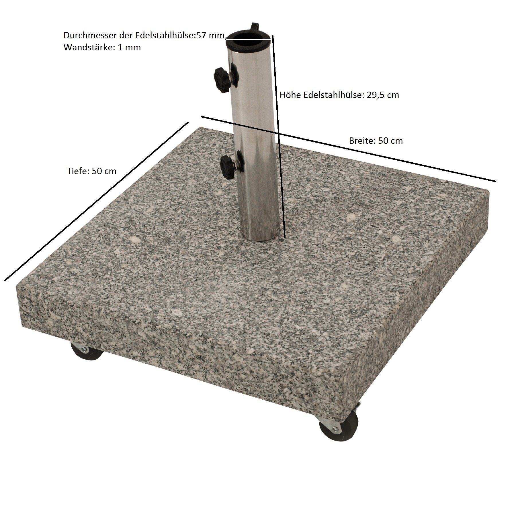 DEGAMO Schirmhalter rechteckig 50x50cm, Gewicht 50kg mit Rollen, Granit hellgrau, 1 tlg.