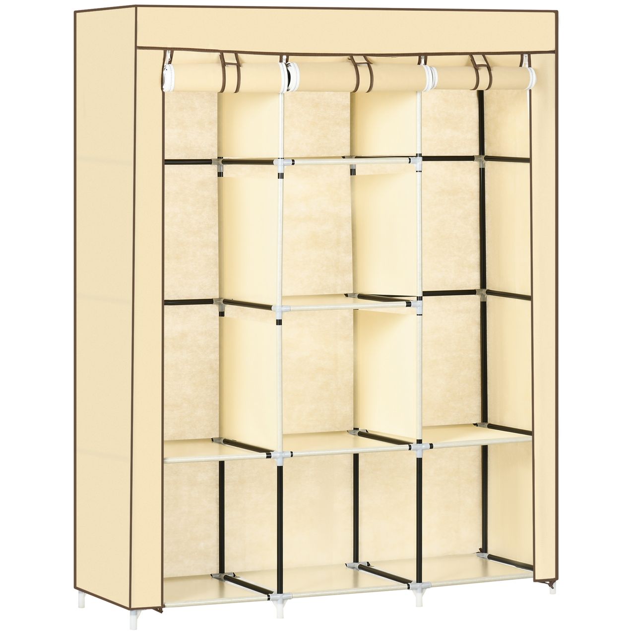 HOMCOM Stoffschrank, Faltschrank, Kleiderschrank mit Kleiderstangen, 8 Ebenen