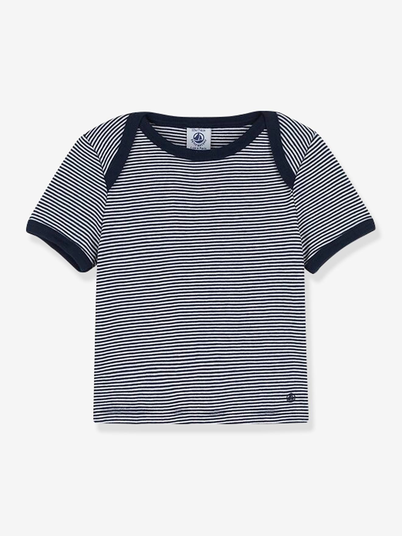 T-shirt rayé milleraies bébé manches courtes PETIT BATEAU en coton bio marine rayé blanc
