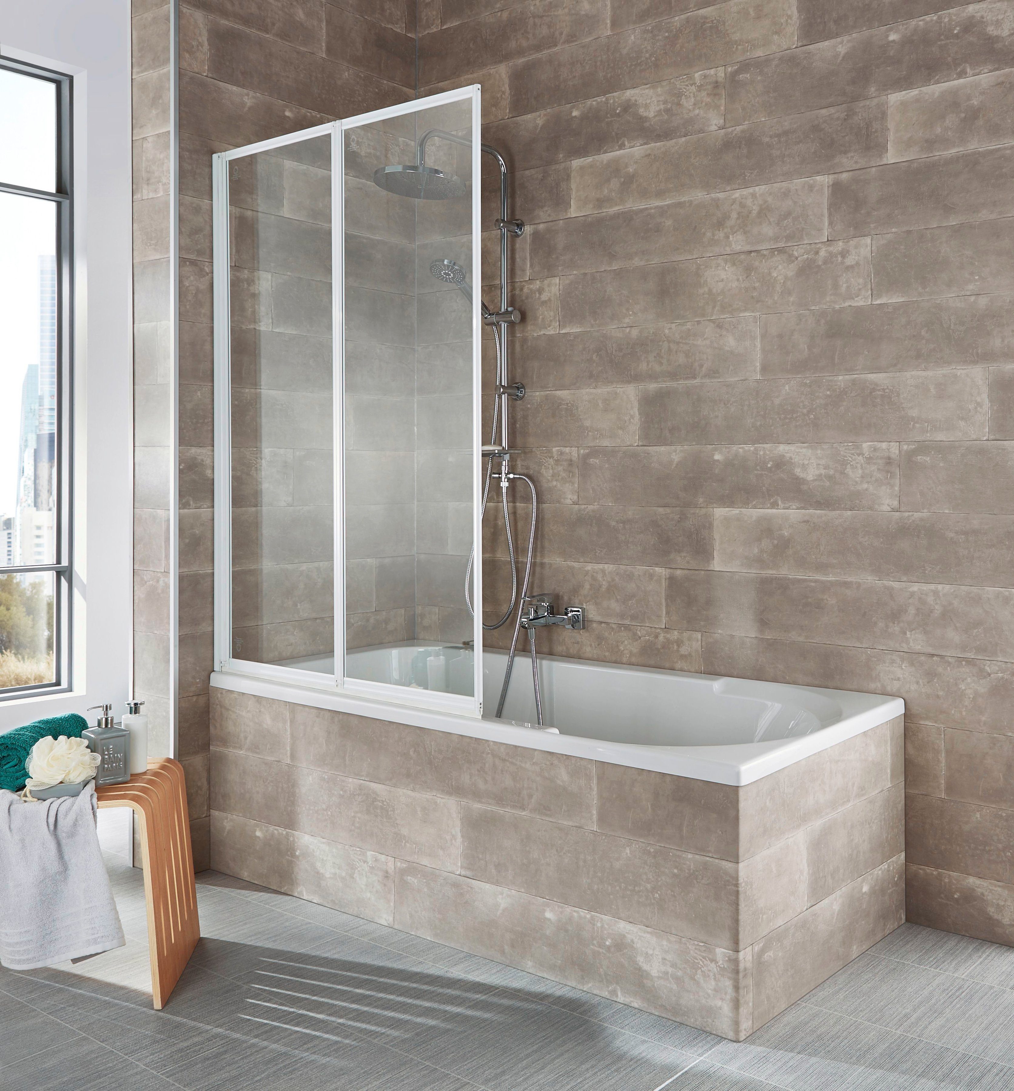 welltime Badewannenaufsatz Nassau, Einscheibensicherheitsglas, (2 tlg), Badewannenfaltwand, Spritzschutzwand für Badewanne
