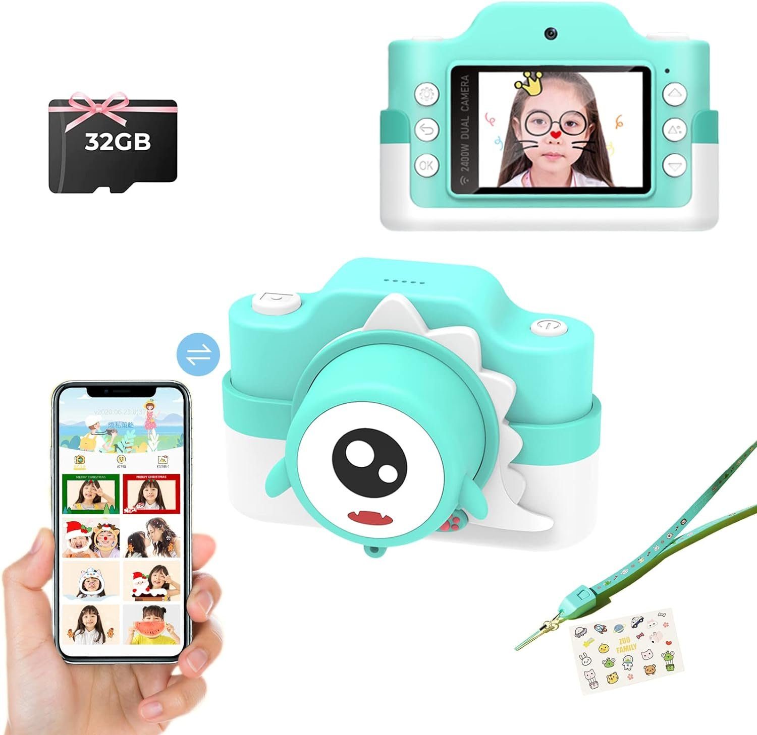 A Ade 32MP 1080P Digitalkamera mit 2 Zoll Bildschirm Kinderkamera (32 MP, WLAN (Wi-Fi), inkl. Dual-Objektiv, 32GB TF-Karte)