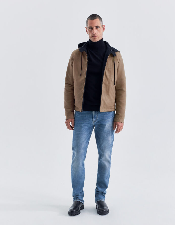 Blouson réversible noir et beige à capuche Homme