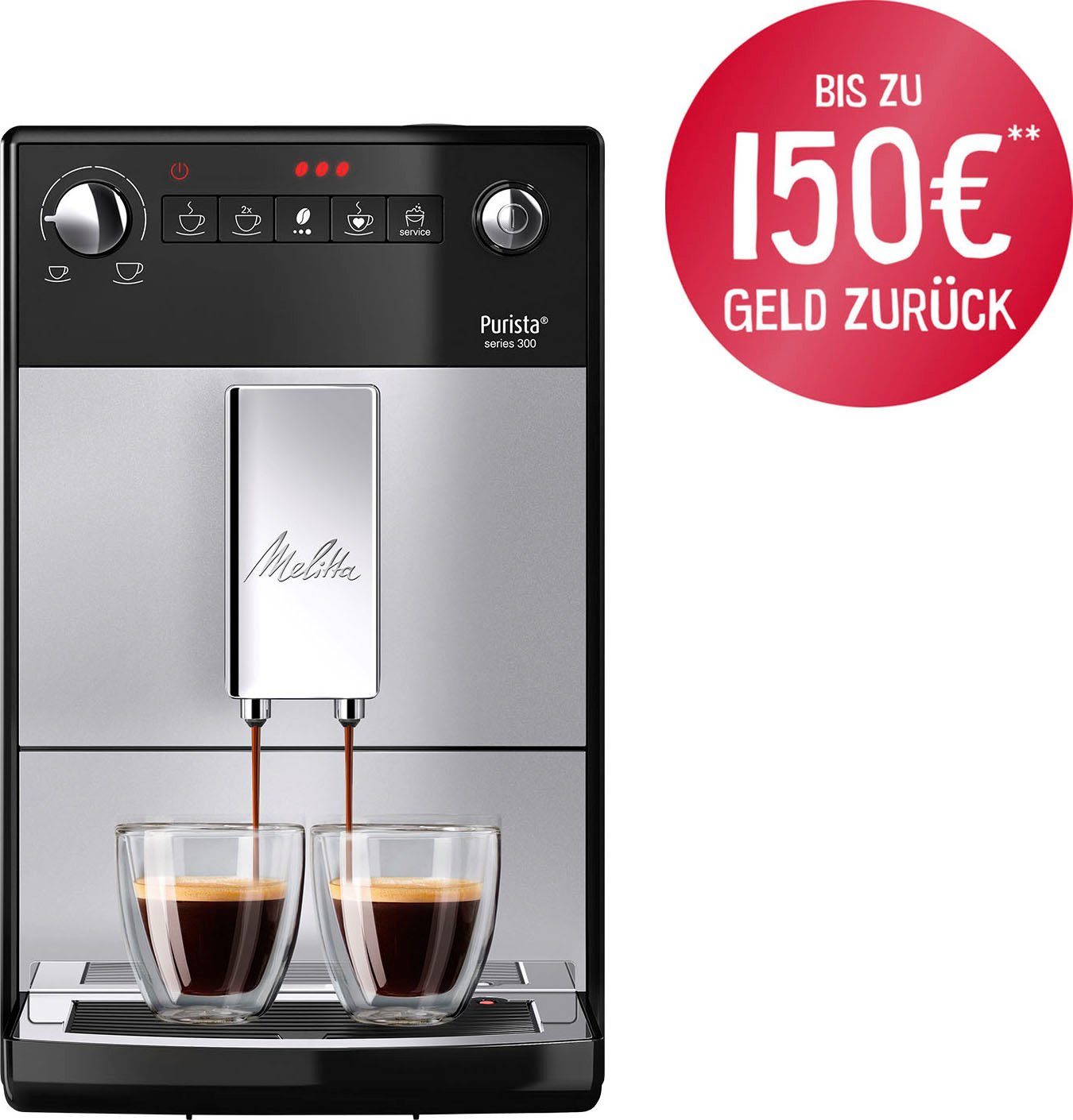 Melitta Kaffeevollautomat Purista® F230-101, silber/schwarz, Lieblingskaffee-Funktion, kompakt & extra leise