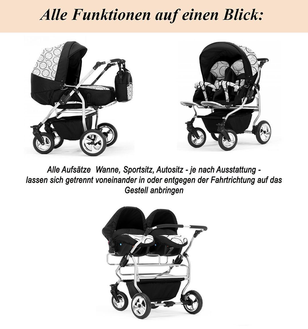 Elcar Zwillings-Kombikinderwagen Zwillingskinderwagen 3 in 1 Duo - 13 Teile - in 38 Farben