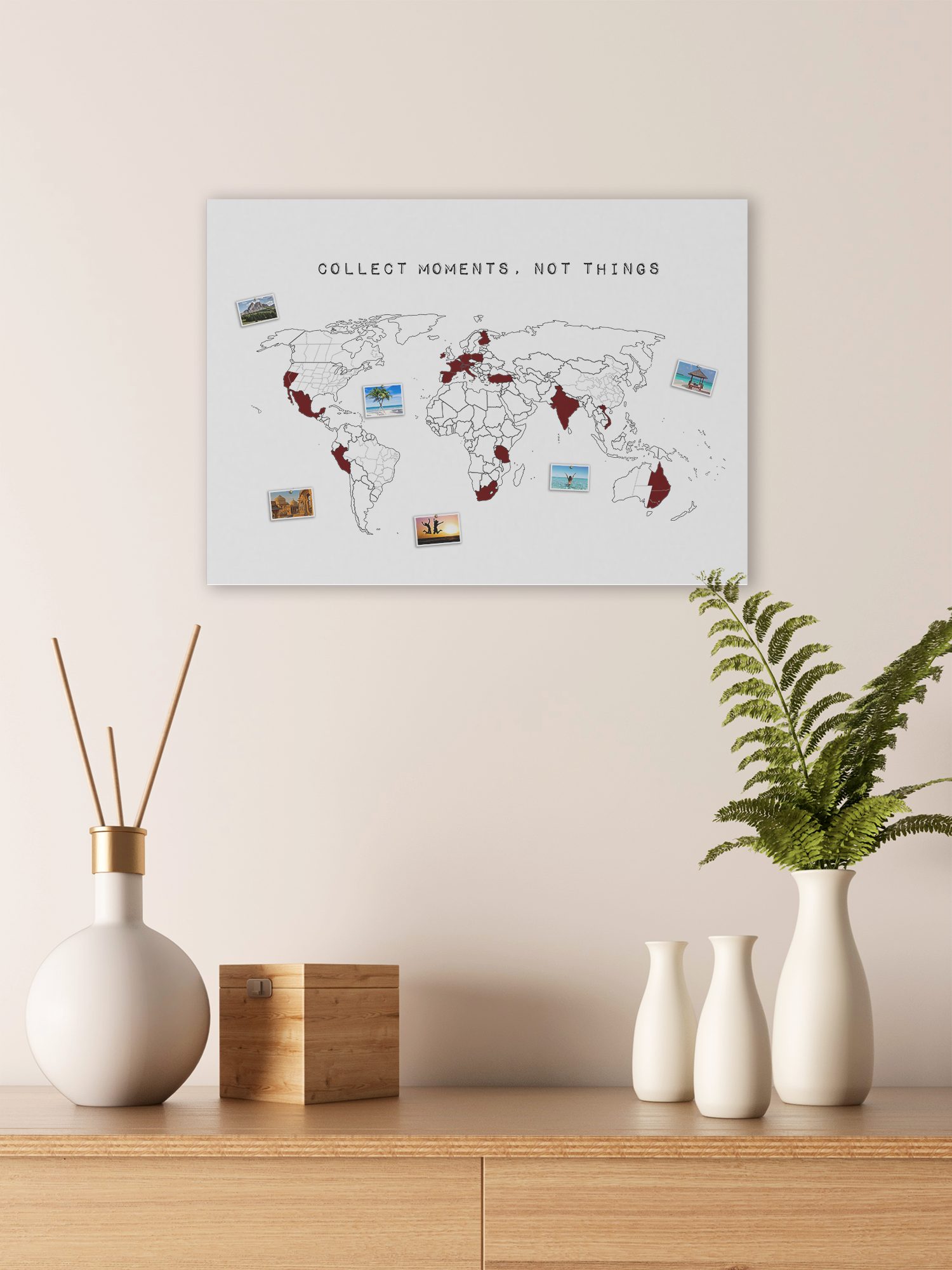 mw Leinwandbild Meine Weltkarte: Markiere deine bereisten Orte - handmade in Germany