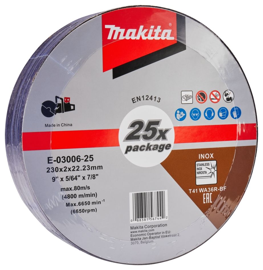Makita Zubehör E-03006-25 Trennscheibe 230 x 22,23 x 2,0 mm Edelstahl 25 Stück