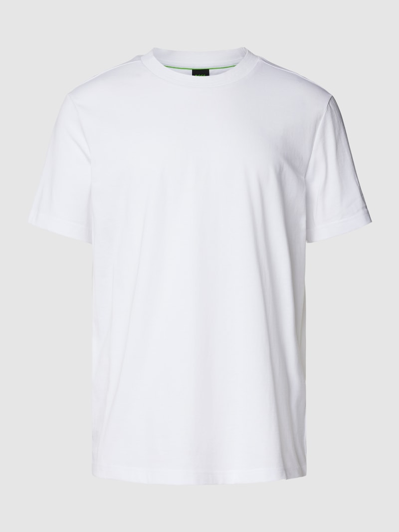 T-Shirt mit geripptem Rundhalsausschnitt in weiß
