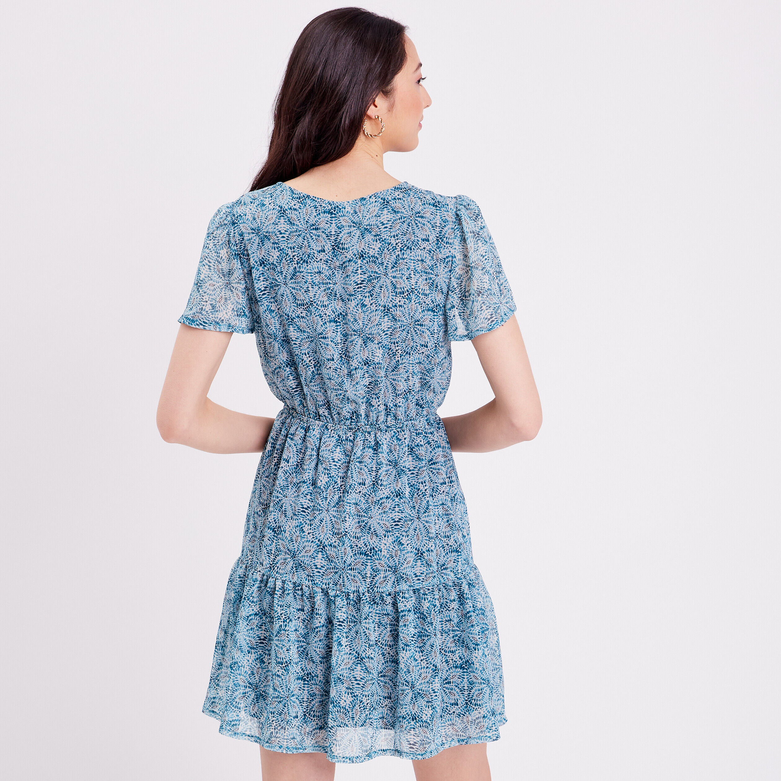 Robe évasée col cache-coeur bleu femme | Cache Cache
