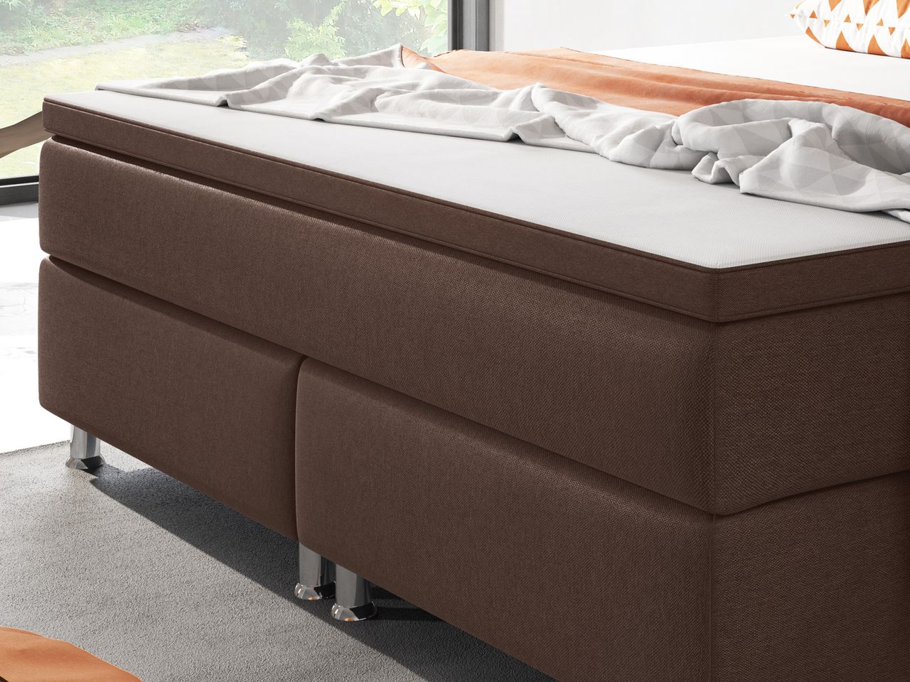 IHG Boxspringbett Berlin 180x200 cm Webstoff Braun