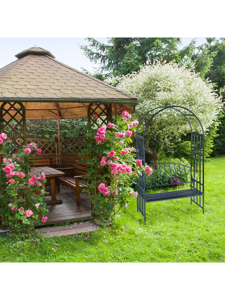 relaxdays Rosenbogen mit Bank in Anthrazit - (B)115 x (H)205 x(T)50 cm günstig kaufen onesize