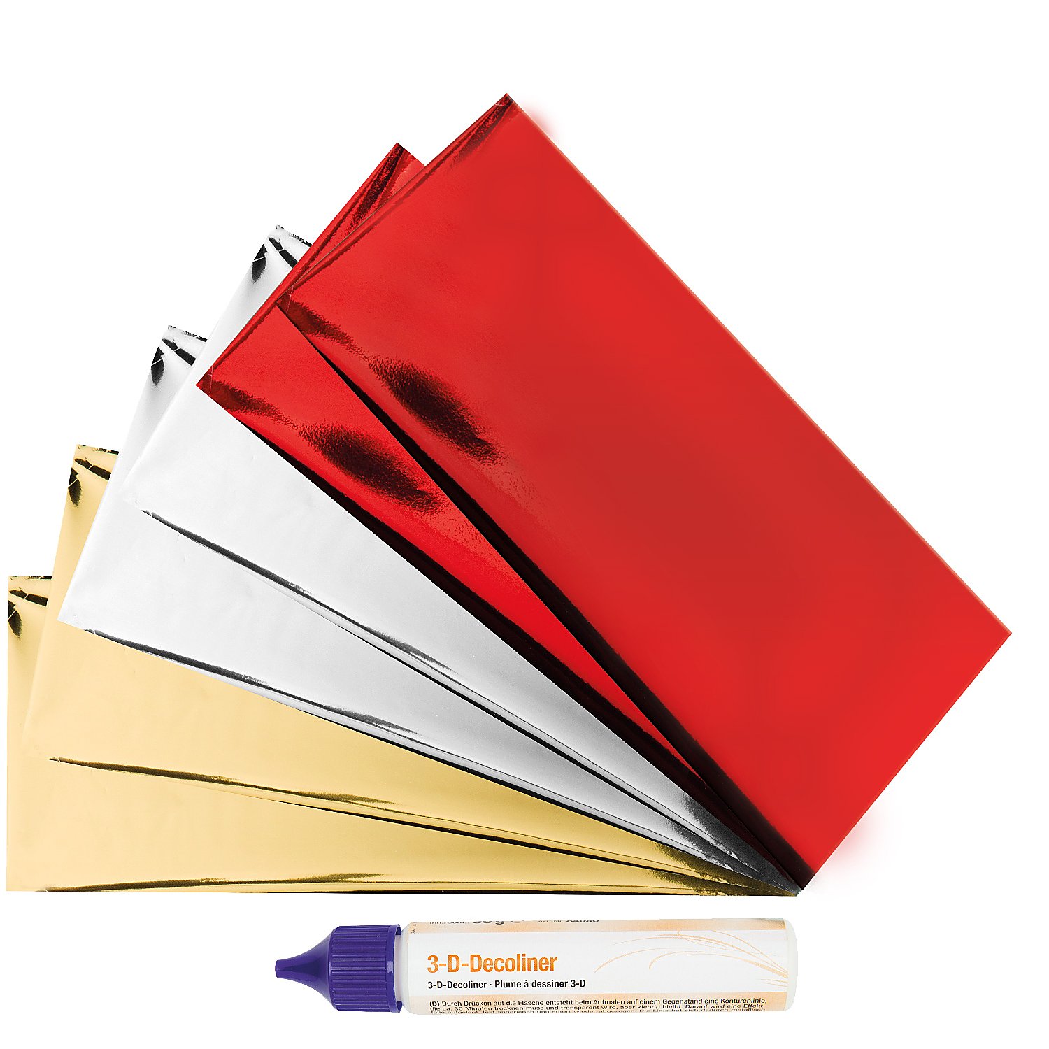 buttinette Metallic-Effektfolien-Set, gold/silber/rot