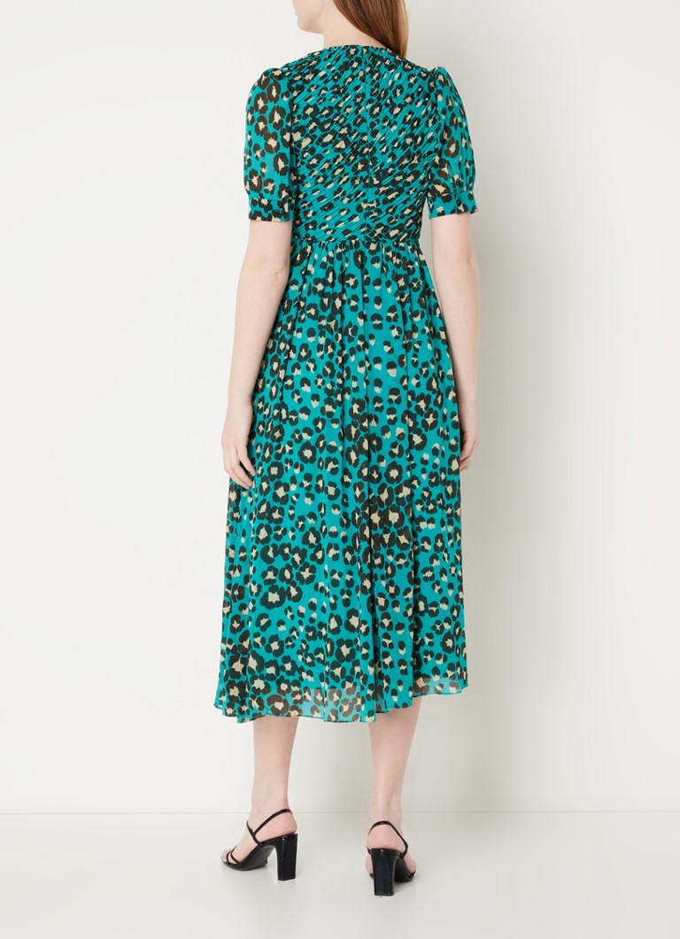 Whistles Painted Leopard midi dress with puff sleeves
