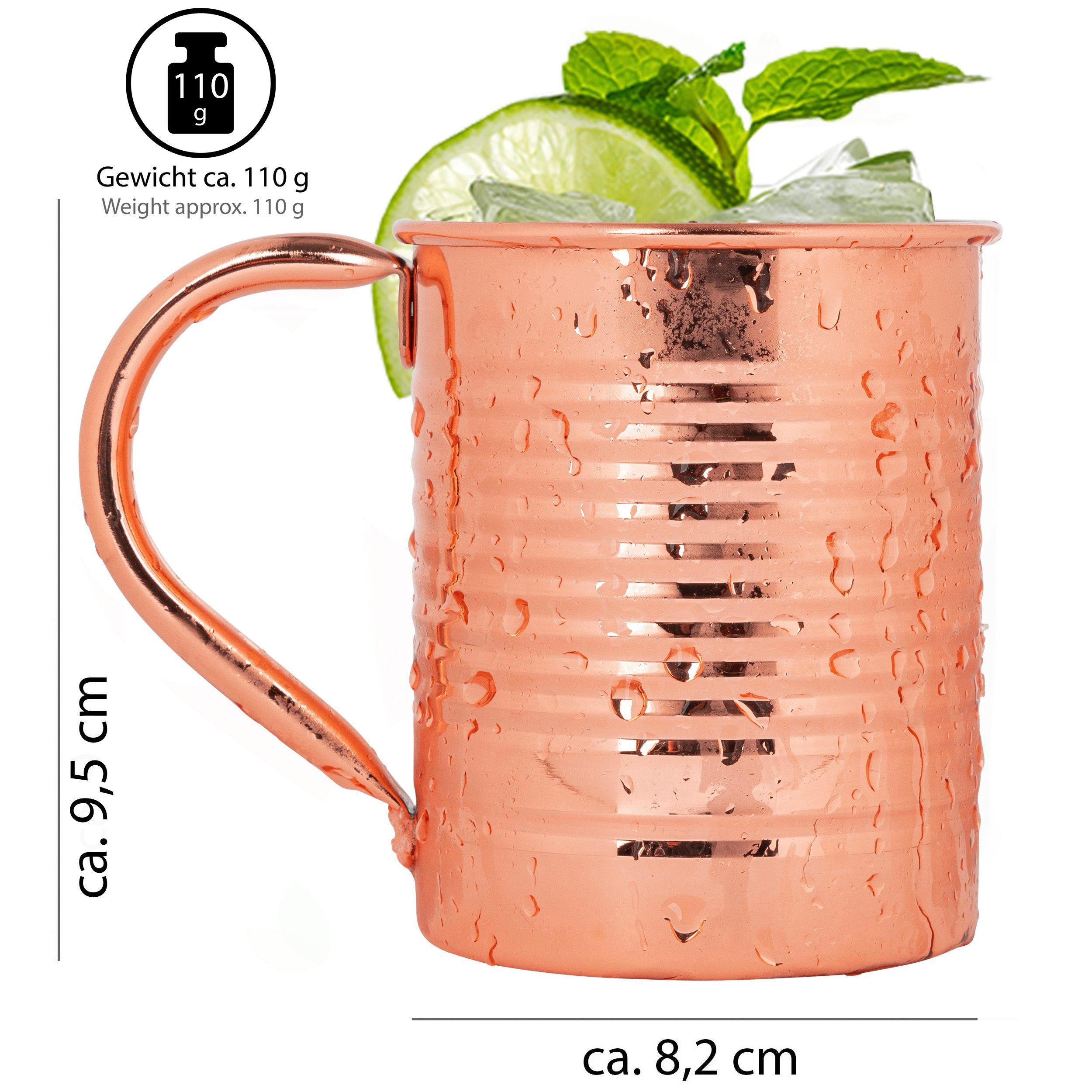 ONVAYA Cocktailglas Moscow Mule Becher Geschenk Set mit 4 Bechern, Barmaß & Strohhalm
