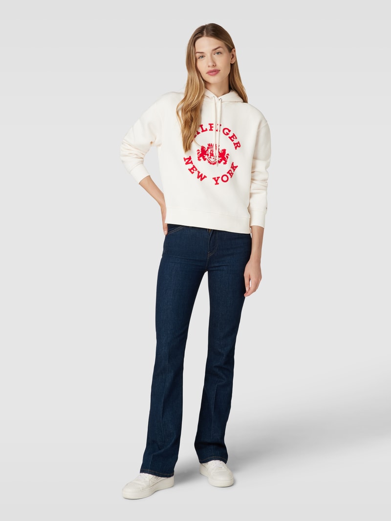 Hoodie mit Label-Print Modell 'VARSITY' in ecru