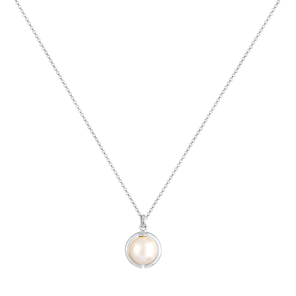 Elli Elli Collier Femmes Pendentif Rond Classique avec Perle Synthétique en Argent 925 collier