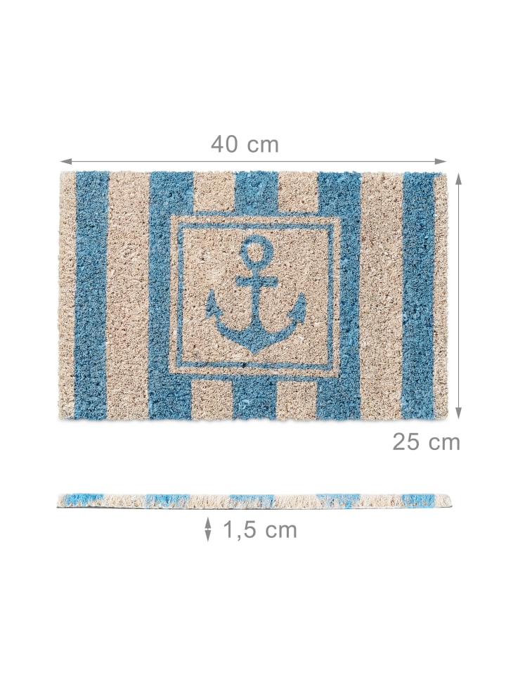 relaxdays Fußmatte Anker in Weiß/Blau - (B)40 x (T)25 cm günstig kaufen onesize