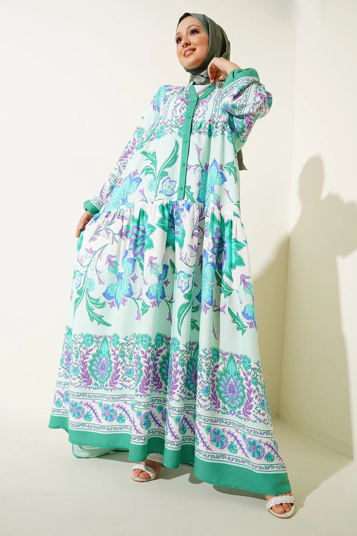 Bigdart  2423 Authentisches gemustertes Hijab-Kleid – D. Mint