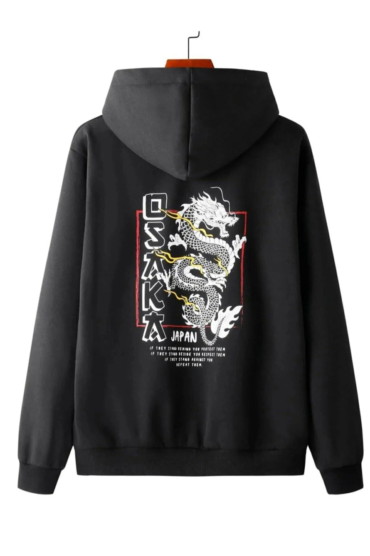 Know  Schwarzes Unisex-Kapuzen-Sweatshirt in Übergröße mit Aufdruck „Osaka“.
