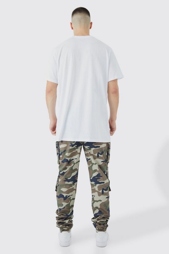 Tall Slim-Fit Camouflage Cargohose mit Druckknöpfen